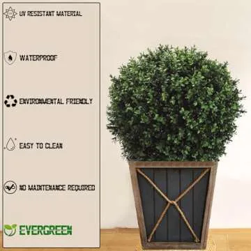 Real Touch Leaves Artificial Topiary Trees, 24" T with 17" W Faux Boxwood, Set of 2 UV Resistant Plants, Decorative Indoor Outdoor Trees with 6"x5" Pots for Home, Office, and Garden Decor