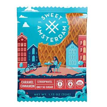 Sweet Amsterdam Stroopwafel Cookies | Gluten Free, Dairy Free, Non-GMO Waffle Snacks | Hand Made in USA Wafer Snacks | Caramel Cinnamon | 12-PACK