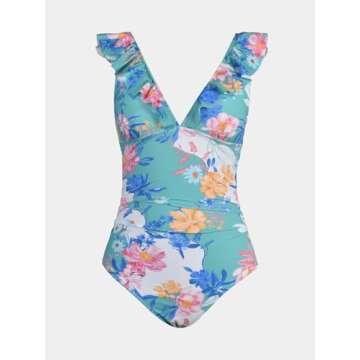 CUPSHE Women's Ruffled One Piece Swimsuit V Neck Lace Up, M