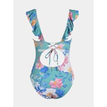 CUPSHE Women's Ruffled One Piece Swimsuit V Neck Lace Up, M