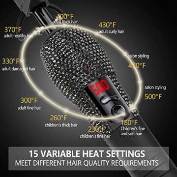 DAN Technology LCD Screen Digital Display Diamond Shaped Hot Comb, Black, 13.1 x 2.3 inches, 500 Degree Plug in Hot Comb with Adjustable Temperatures, Temperature Lock, Suitable for All Hair Types