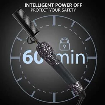 DAN Technology LCD Screen Digital Display Diamond Shaped Hot Comb, Black, 13.1 x 2.3 inches, 500 Degree Plug in Hot Comb with Adjustable Temperatures, Temperature Lock, Suitable for All Hair Types