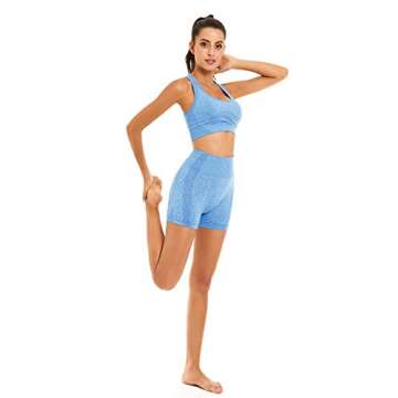 Toplook Women Seamless Yoga Workout Set 2 Piece Outfits Gym Shorts Sports Bra (Light Blue, Large)