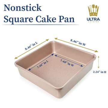Ultra Cuisine Nonstick Square Cake Pan, Even Baking and Roasting, Easy to Clean, Durable Quality, Wa...