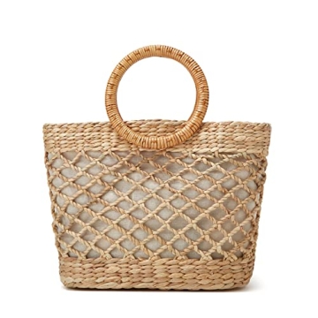Women Beach Bag Straw Woven Tote Summer Rattan Boho Handbag Moon Basket Bamboo Top Handwoven Purse Jute Wicker Cute Braid Bride Travel Bags