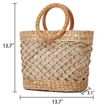 Women Beach Bag Straw Woven Tote Summer Rattan Boho Handbag Moon Basket Bamboo Top Handwoven Purse Jute Wicker Cute Braid Bride Travel Bags