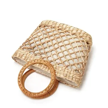 Women Beach Bag Straw Woven Tote Summer Rattan Boho Handbag Moon Basket Bamboo Top Handwoven Purse Jute Wicker Cute Braid Bride Travel Bags