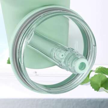 okiysa 2 Pack 40 oz Tumbler Flip Straw Lid Replacement fit for Stanley Quencher, Reusable Tumbler Cover, Spill Proof Splash Resistant Tumbler Lids for Stanley Cup and HydroJug Traveler (White*2)