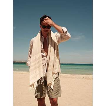 SMYRNA TURKISH COTTON Heritage Series Turkish Beach Towel Oversized, 37x71 inch, Extra Large Quick D...