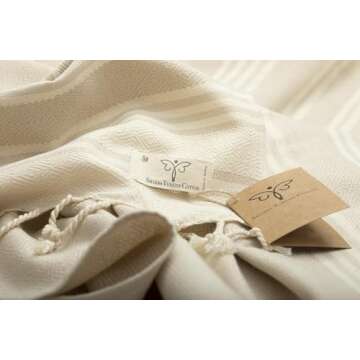 SMYRNA TURKISH COTTON Heritage Series Turkish Beach Towel Oversized, 37x71 inch, Extra Large Quick Dry Sand Free Beach Blanket, Lightweight Cotton Pool, Spa, Travel, Gym, Adult Bath Towel, Beige