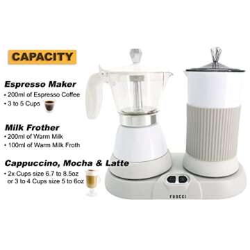 FUOCCI Espresso Maker With Milk Frother 3 To 5 Cups Italian Coffee Maker Electric Moka Pot And Froth...