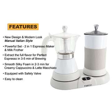 FUOCCI Espresso Maker With Milk Frother 3 To 5 Cups Italian Coffee Maker Electric Moka Pot And Frother For Cappuccino, Mocha, Latte Macchiato Cuban Coffee Maker Electric Cafeteras Electricas Modernas