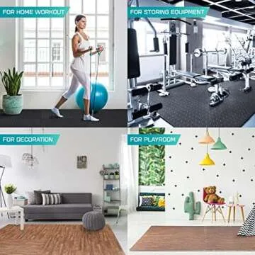 Yes4All interlocking Exercise Foam floor mats, for Gym Equipment – Eva Tiles (24 Square Feet – Black – 6 pcs)