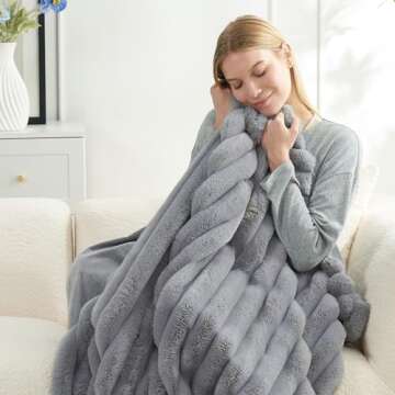 Cozy Bliss Faux Fur Throw Blanket for Couch, Cozy Warm Plush Striped Blanket for Sofa Bedroom Living...