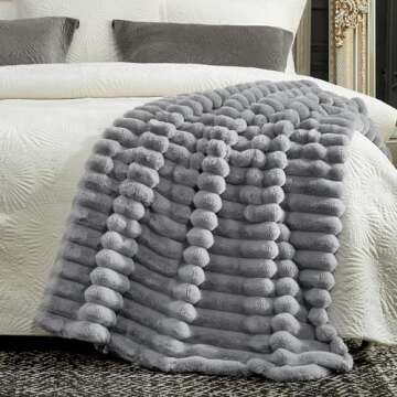 Cozy Bliss Faux Fur Throw Blanket for Couch, Cozy Warm Plush Striped Blanket for Sofa Bedroom Living Room,50 * 60 Inches Grey