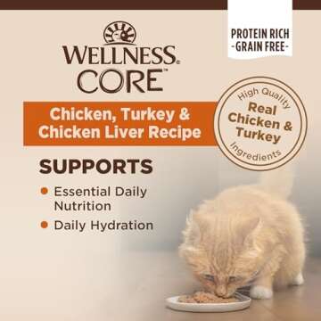 Wellness CORE Grain-Free Wet Cat Food, Natural Canned Food for Cats, Made with Real Meat (Chicken, Turkey & Chicken Liver Pate) , 3 Oz Cans (Pack of 12)