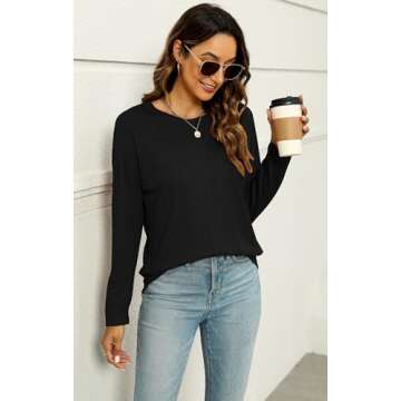 Black Tunic Tops for Women Dressy Casual Long Sleeve Drop Shoulder Trendy 2024 Fall Clothes Black L