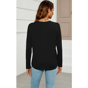 Black Tunic Tops for Women Dressy Casual Long Sleeve Drop Shoulder Trendy 2024 Fall Clothes Black L