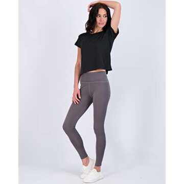 Real Essentials 5 Pack: Womens Crop Top High Waist Quick Dry Fit Active Wear Yoga Workout Athletic Running Gym Exercise Ladies Short Sleeve Crew Neck Moisture Wicking Tees T-Shirt Summer - Set 4, XL