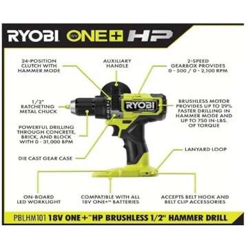 RYOBI ONE+ HP 18V Brushless Cordless Hammer Drill Kit
