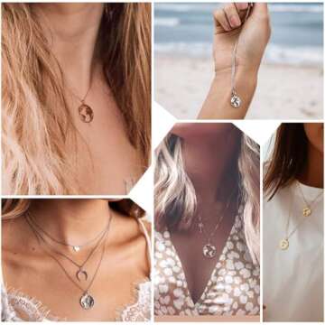 Earth Necklace 18K Gold Plated Sterling Silver World Map Charm Round Pendant Earth Disc Pendant Neck...