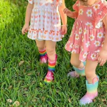 EUXTERPA Toddler-Kids Waterproof Light Up Rain Boots Patterns and Glitter Boots with Handles for Girls Toddler Size 9 Pink Gradient