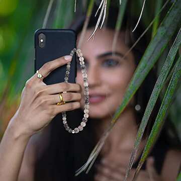 C&L Accessories Beaded Phone Charm Cell Phone Lanyard Wrist Strap Handmade Natural Gemstone (Dragon vein)