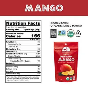 Mavuno Harvest Mango Dried Fruit Snacks | Unsweetened Organic Dried Mango Slices | Gluten Free Healthy Snacks for Kids and Adults | Vegan, Non GMO, Direct Trade | 2 Ounce, Pack of 6