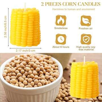 2 Pieces Fall Corns Decor Pillar Candles Fake Corn Scented Candles Soy Wax Corn Candles for Autumn T...