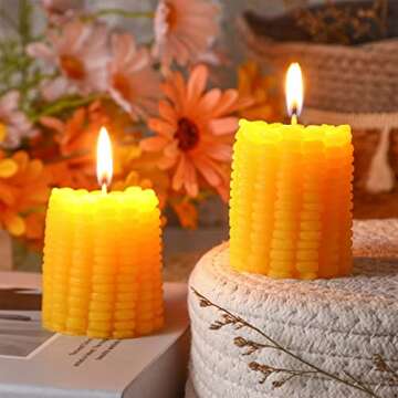 2 Pieces Fall Corns Decor Pillar Candles Fake Corn Scented Candles Soy Wax Corn Candles for Autumn Thanksgiving Harvest Party Home Table Office Birthday Decorations, Bluebell Fragrance
