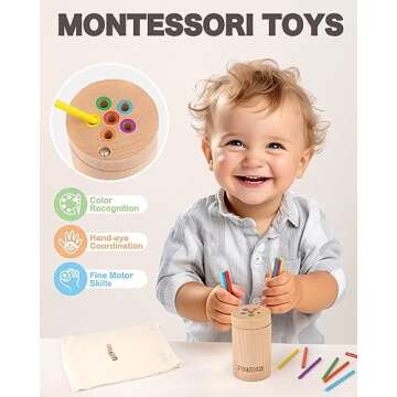DINORUN Toddler Toys Montessori Toys for 1 2 3 Year Old Color Matching Fine Motor Toys for Toddlers ...