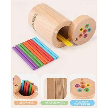 DINORUN Toddler Toys Montessori Toys for 1 2 3 Year Old Color Matching Fine Motor Toys for Toddlers 1-3 Sensory Toys Wooden Educational Toys for 1 Year Old