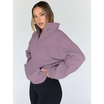 Trendy Queen Sweatshirts Quarter Half Zip Pullover Oversized Hoodies Sweaters Comfy Fall Outfits 2025 Y2K Winter Clothes GreyPurple M