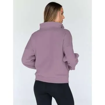 Trendy Queen Sweatshirts Quarter Half Zip Pullover Oversized Hoodies Sweaters Comfy Fall Outfits 2025 Y2K Winter Clothes GreyPurple M