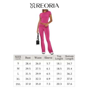 REORIA Women's Summer Casual Outfits Pajama Sets Crew Neck Short Sleeve Crop Top Fold Over Flare Pants Y2K Soft 2 Piece matching Lounge Sets Light Blue Small