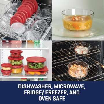 Anchor Hocking 12 Piece Glass Storage Containers with Lids (6 Glass Food Storage Containers & 6 Red SnugFit Lids)