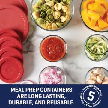 Anchor Hocking 12 Piece Glass Storage Containers with Lids (6 Glass Food Storage Containers & 6 Red SnugFit Lids)