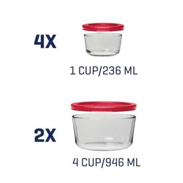 Anchor Hocking 12 Piece Glass Storage Containers with Lids (6 Glass Food Storage Containers & 6 Red SnugFit Lids)
