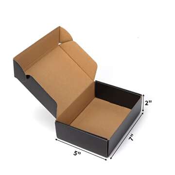 EXYGLO Shipping Cardboard Boxes for Small Business, Packing and Mailing, 7x5x2 - Pack of 25, Black