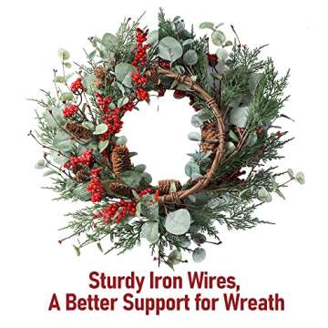YNYLCHMX 22 Inch Christmas Wreath for Front Door, Door Christmas Wreath with Eucalyptus Leaves Red Berries Pinecones, Home Decor for Outdoor Indoor, Reef, Windows, Wall, Holiday Decoration