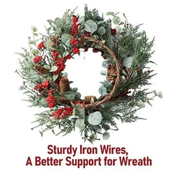 YNYLCHMX 22 Inch Christmas Wreath for Front Door, Door Christmas Wreath with Eucalyptus Leaves Red Berries Pinecones, Home Decor for Outdoor Indoor, Reef, Windows, Wall, Holiday Decoration