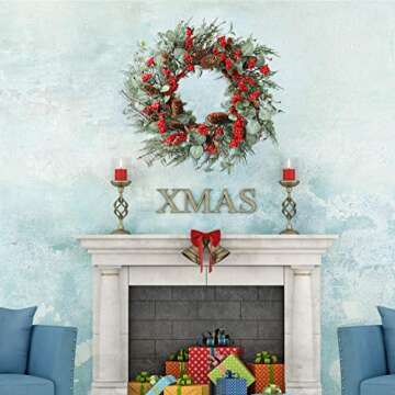 YNYLCHMX 22 Inch Christmas Wreath for Front Door, Door Christmas Wreath with Eucalyptus Leaves Red Berries Pinecones, Home Decor for Outdoor Indoor, Reef, Windows, Wall, Holiday Decoration