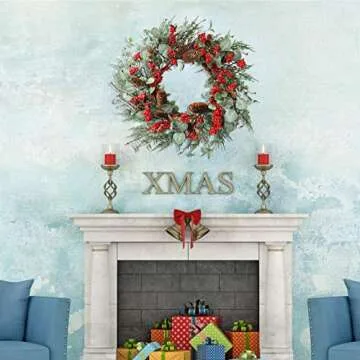 YNYLCHMX 22 Inch Christmas Wreath for Front Door, Door Christmas Wreath with Eucalyptus Leaves Red Berries Pinecones, Home Decor for Outdoor Indoor, Reef, Windows, Wall, Holiday Decoration