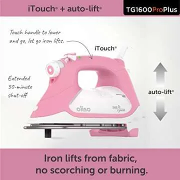 Oliso TG1600 Pro Plus 1800 Watt SmartIron with Auto Lift & Oliso Solemate Silicone Iron Soleplate Protector for TG Series Irons, Pink