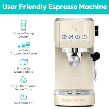 CASABREWS Espresso Machine 20 Bar, Stainless Steel Coffee Maker with Steam Milk Frother, Espresso Co...