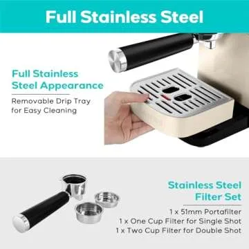 CASABREWS Espresso Machine 20 Bar, Stainless Steel Coffee Maker with Steam Milk Frother, Espresso Coffee Machine Cappuccino Latte Machine with 49oz Removable Water Tank, Creamy