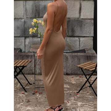 LILLUSORY Women Backless Slip Bodycon Maxi Dress Sexy 2023 Summer Spaghetti Strap Long Dresses Brown