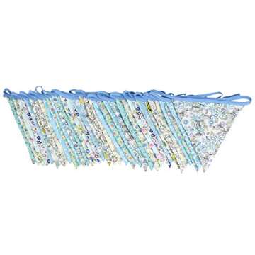 10M/32Ft Triangle Bunting Banner, 36 Pcs Cotton Fabric Flags Pennant Garlands for Birthday Party, Wedding, Baby Shower, Outdoor and Home Decorations (Blue)