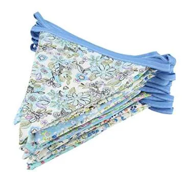 10M/32Ft Triangle Bunting Banner, 36 Pcs Cotton Fabric Flags Pennant Garlands for Birthday Party, Wedding, Baby Shower, Outdoor and Home Decorations (Blue)