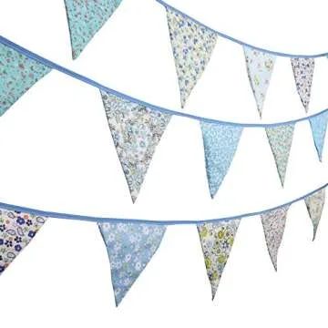10M/32Ft Triangle Bunting Banner, 36 Pcs Cotton Fabric Flags Pennant Garlands for Birthday Party, Wedding, Baby Shower, Outdoor and Home Decorations (Blue)